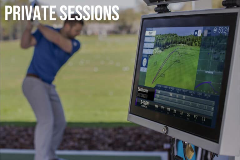 Golfer receiving instant feedback through TopTracer technology during private lesson at iRange Toronto